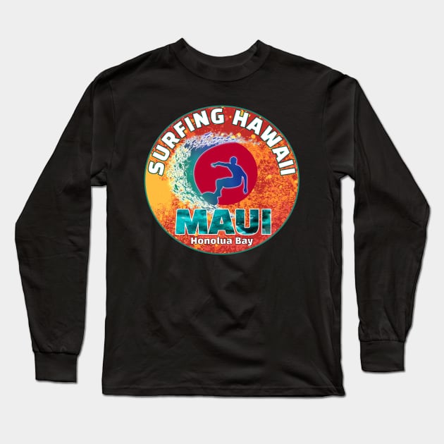 Surfing Hawaii MAUI Honolua Bay Long Sleeve T-Shirt by Ashley-Bee